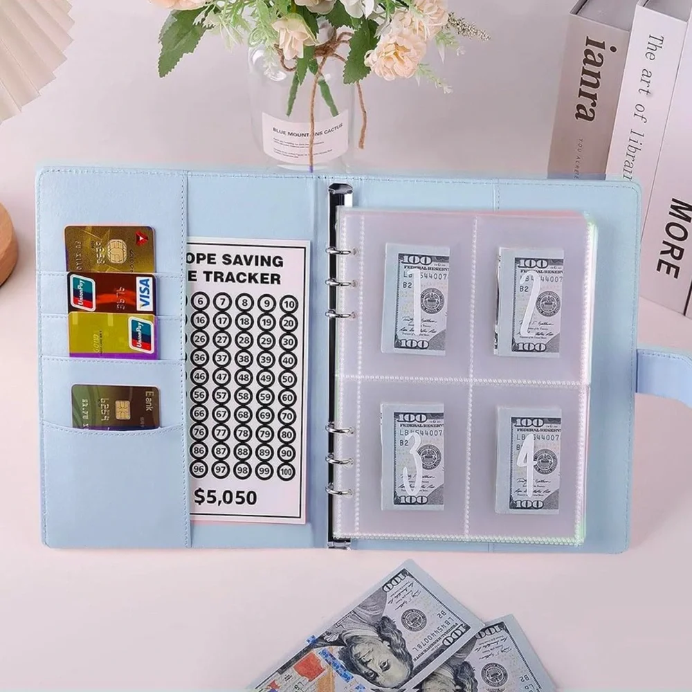 100 Envelope Money Savings Challenge Binder $5,500 (Blue)